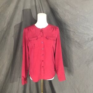 80’s Women's Dark Hot Pink Button-Up Blouse Size Small